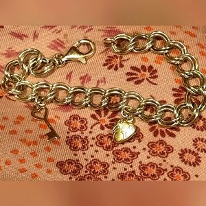 AUTHENTIC GENUINE 14K YELLOW GOLD over sterling silver  CHARM bracelet heart 🔑